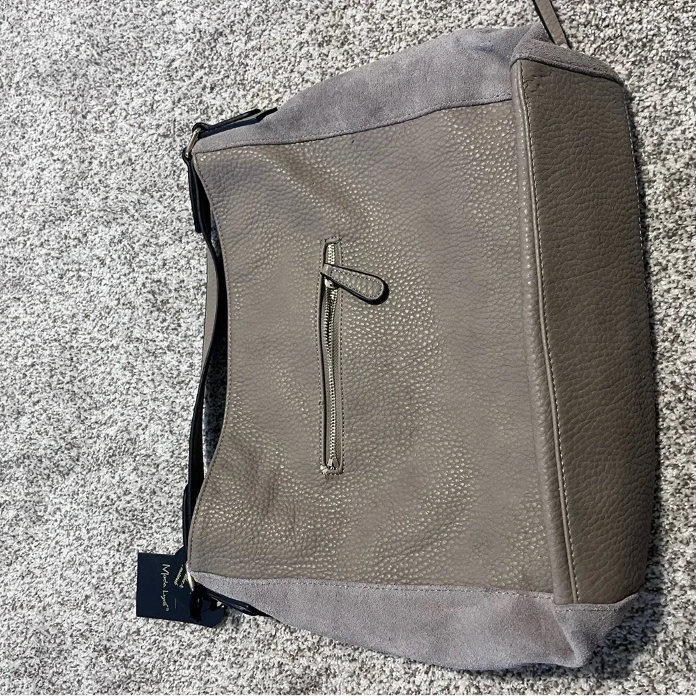 Moda Luxe Taupe Hobo Shoulder Bag Leather Suede Large Slouchy Boho Neutral Purse - Picture 4 of 16